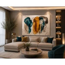 Sennight Kanvas Tablo Turkuaz Altın Soyut – Modern Çerçevesiz Dekoratif Tablo, Salon Ofis Çalışma Odası Yatak Odası