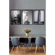 Ünlü Yapılar Manzara Eyfel Özgürlük Heykeli Kulesi 3 Parçalı Çerçeve Seti 30 x 40