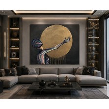 Sennight Kanvas Tablo Lunar Reach Altın Ay Dokulu Soyut Insan Figürlü Modern Lüks