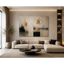 Sennight Kanvas Tablo Modern Soyut Geometrik – Bej Siyah Altın Tonlu Minimalist Duvar Dekoru, Yatak Odası Salon Dresuar Üzeri Tek Parça Yatay
