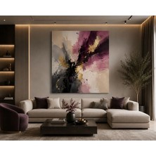 Sennight Kanvas Tablo Mürdüm ve Altın Tonlu Soyut, Modern Dekoratif Çerçevesiz Duvar Tablosu Salon Yatak Odası Antre Ofis