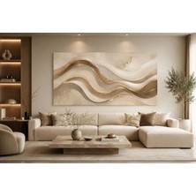 Sennight Kanvas Tablo Modern Soyut Dalga, Bej Krem Gold Dokulu Çerçevesiz Minimalist Dekoratif Duvar Tablosu - Salon, Yatak Odası, Antre