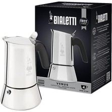Venus: 4 Cups Ocak Üstü Espresso Pişirici - 170ML - Gümüş Renk - Paslanmaz Çelik Gövde - Pat