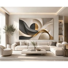 Sennight Kanvas Tablo Aura Flow Bej Siyah Gold Modern Soyut Geometrik Duvar Dekoru