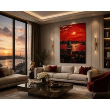 Sennight Kanvas Tablo Istanbul Esintili Kızıl Gün Batımı Şehir Silüeti, Dokulu Modern Duvar Dekoru, Salon Ofis Çalışma Odası Için