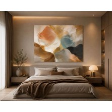 Sennight Kanvas Tablo Modern Soyut Bej Mavi Gold Dokulu – Yatak Odası Salon Ofis Için Büyük Boy Dekoratif Duvar Tablosu