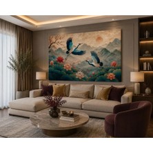 Sennight Kanvas Tablo Japon Turnaları ve Lotus Çiçekleri Uzak Doğu Esintili Büyük Boy Çerçevesiz Dekoratif Tablo Salon, Ofis, Çalışma Odası, Yatak Odası