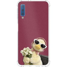 TechTree Samsung Galaxy A7 2018 Uyumlu Çiçekli Ördek Baskılı Silikon Kılıf