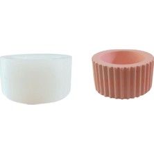 Tahtakale Toptancı Silikon 3D Dekoratif Kalıp Yuvarlak Dikey Çizgili Mumluk Taş Tozu ve Beton Kalıbı 6x3 cm