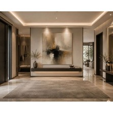 Sennight Kanvas Tablo Soyut Bej Siyah - Altın Dokulu Minimal Modern Duvar Dekoru, Salon, Yatak Odası ve Antre Için