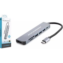 Nodar Hadron HDX7835 Type-C Hdtv Combo HDMI 4K 30HZ 3-Usb3.0 + Sd + Tf 7ın1 Grı