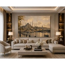 Sennight Kanvas Tablo Istanbul Şehir Manzarası Boğaz ve Tarihi Siluet Temalı Bej Gold Tonlu Dekoratif Salon Ofis Çalışma Odası