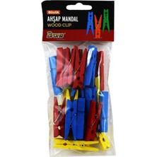 Brons Ahşap Mandal Renkli Büyük BR-905, Mavi, Kırmızı, Sarı