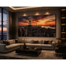 Sennight Kanvas Tablo New York Gün Batımı Şehir Manzaralı - Premium Modern Duvar Dekoru, Ofis Yönetici Odası Salon Çalışma Alanları