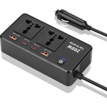 Araç Oto Çakmak Inverter Araç Içi Sarj Istasyonu Çoklu Sarj 2 USB 2 Priz 2 Type-C Şarj Çıkı