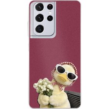 TechTree Samsung Galaxy S21 Ultra Uyumlu Çiçekli Ördek Baskılı Silikon Kılıf