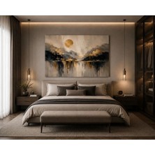 Sennight Altın Güneş Yansımalı Soyut Manzara Kanvas Tablo Modern Dağ ve Göl Temalı Dekoratif Duvar Tablosu Salon Yatak Odası Ofis Oturma Odası