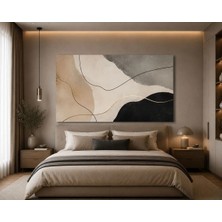 Sennight Kanvas Tablo Modern Minimalist Soyut Bej Krem Siyah Altın Çizgili Yatay Dekoratif Duvar Tablosu, Salon Oturma Odası Yatak Odası Antre Ofis