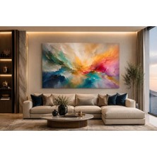 Sennight Kanvas Tablo Renk Geçişli Soyut - Turkuaz, Pembe ve Gold Dokulu; Modern Lüks Salon Duvar Tablosu
