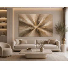 Sennight Kanvas Tablo Modern Soyut Patlama Efektli – Bej Vizon Krem Gold Tonlu Dekoratif Tablo, Yatak Odası Salon Oturma Odası