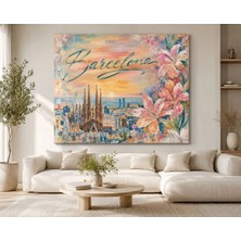 Sennight Kanvas Tablo Barcelona Bloom - Çiçek Detaylı Barcelona Şehir Manzarası, Soft Renkli Modern Duvar Dekoru