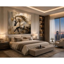 Sennight Kare Kanvas Tablo At Desenli Gold Siyah Bej Çerçevesiz - Modern Salon Ofis Yatak Odası Soyut At Figürlü