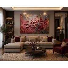 Sennight Kanvas Tablo Bordo Çiçekler Altın Dokulu Soyut - Premium Çerçevesiz Modern Duvar Dekoru, Salon Oturma Odası Ofis Yatak Odası