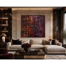 Sennight Lacivert Bordo Soyut Dokulu Kanvas Tablo Çerçevesiz - Modern Koridor Salon Duvar Tablosu