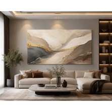 Sennight Kanvas Tablo Modern Soyut Dalga Desenli Bej Krem Vizon Antrasit Minimal Yatay Dekoratif Tablo Salon Yatak Odası Oturma Odası Ofis