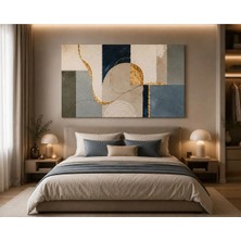 Sennight Kanvas Tablo Modern Soyut Geometrik Çerçevesiz - Lacivert, Mavi Gri, Bej ve Gold Detaylı; Salon, Ofis, Yatak Odası, Çalışma Odası Için Büyük Duvar Dekoru