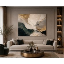 Sennight Kanvas Tablo Yeşil Gri Bej Gold Soyut Mermer Efektli Modern Minimalist Duvar Dekoru Salon Oturma Odası Dekoratif Tablo