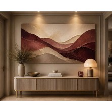 Sennight Bordo Bej Soyut Dalga Kanvas Tablo Altın Detaylı Modern Duvar Dekoru Yatak Odası Salon Antre Oturma Odası Yatay Tek Parça