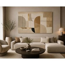 Sennight Modern Soyut Geometrik Kanvas Tablo Yatay - Bej Krem Kahve Tonlarında Minimalist Duvar Dekoru Salon Yatak Odası Ofis
