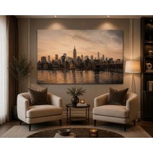 Sennight Kanvas Tablo New York Gün Batımı Şehir Silüeti Manhattan Köprü Panoramik Yatay Modern Ofis Salon Çalışma Odası Şehir Temalı Dekoratif