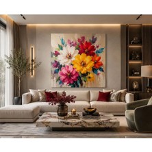 Sennight Kanvas Tablo Modern Soyut Renkli Çiçekler Çerçevesiz - Canlı Turuncu, Sarı, Bordo Çiçek Buketi; Salon, Antre, Koridor, Oturma Odası Için