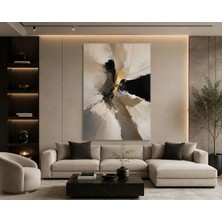 Sennight Kanvas Tablo Modern Soyut Altın Dokunuşlu Bej-Siyah-Gri Tonlarda, Dekoratif Çerçevesiz Duvar Tablosu Salon Yatak Odası Antre Ofis