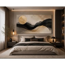 Sennight Kanvas Tablo Altın Ufuk Soyut, Bej Siyah Gold Dalga Desenli Modern Dekoratif Duvar Tablosu, Salon Ofis Çalışma Odası Için