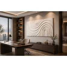 Sennight Kanvas Tablo Modern Soyut Dalga Desenli Gold Çizgili Bej Krem - Büyük Boy, Salon, Yatak Odası ve Ofis Duvar Dekoru