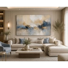 Sennight Kanvas Tablo Soft Harmony Soyut – Bej, Krem ve Mavi Tonlu Fırça Dokulu Modern Duvar Tablosu; Salon, Yatak Odası, Ofis