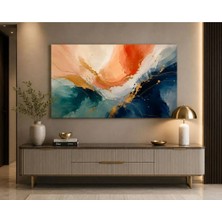 Sennight Kanvas Tablo Modern Soyut Renk Patlaması, Turuncu Mavi Altın Detaylı Çerçevesiz Dekoratif Duvar Tablosu - Salon, Antre, Dresuar