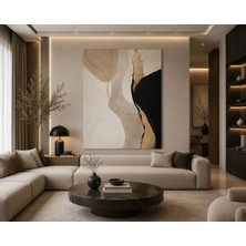 Sennight Kanvas Tablo Soyut Bej Siyah Gold Dokulu – Modern Minimalist Çerçevesiz Dekoratif Tablo, Salon Yatak Odası Ofis