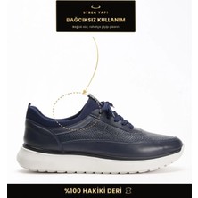 Fame Step Hakiki Deri Erkek Yürüyüş Ayakkabısı Casual Comfort Streç Yapı Bağcıksız Kullanım Ortopedik Günlük Rahat Taban Lacivert Sneaker