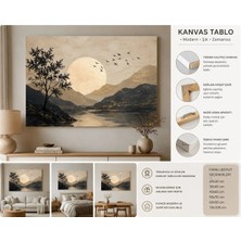 Sennight Kanvas Tablo Altın Dokulu Dağ ve Göl Manzaralı Soyut Çerçevesiz Dekoratif Tablo Modern Salon Dekorasyonu
