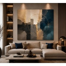 Sennight Kanvas Tablo Lacivert Bej Gold Detaylı Soyut Geometrik Kompozisyon – Modern Duvar Dekoru, Salon Yatak Odası Ofis Antre Koridor Için