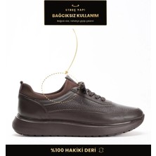 Fame Step Hakiki Deri Erkek Yürüyüş Ayakkabısı Casual Comfort Streç Yapı Bağcıksız Kullanım Ortopedik Günlük Rahat Taban Kahverengi Sneaker