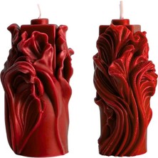Fiocentra Wavy Forest Whisper Bordo Kokulu Dekoratif Mum 2’li Set – El Yapımı, Şık Hediye