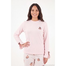 Lela Ayıcık Desenli Lastikli Bel Uzun Kollu Yumuşak Dokulu Pijama Takımı Kadın Pijama Takımı 6575023