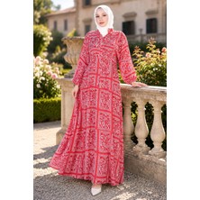 Etnik Desenli Elbise Kırmızı HM262799