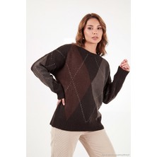 Lela Oversize Fit Bisiklet Yaka Baklava Desenli Kazak Kadın Kazak 4615578