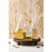 Atbyhome 4 Parça Ayaklı Ahşap Standlı Borosilikat Cam Yağlık Sirkelik Seti - 2 Adet 900 ml Karaf ve 200 ml Yassı Şişe